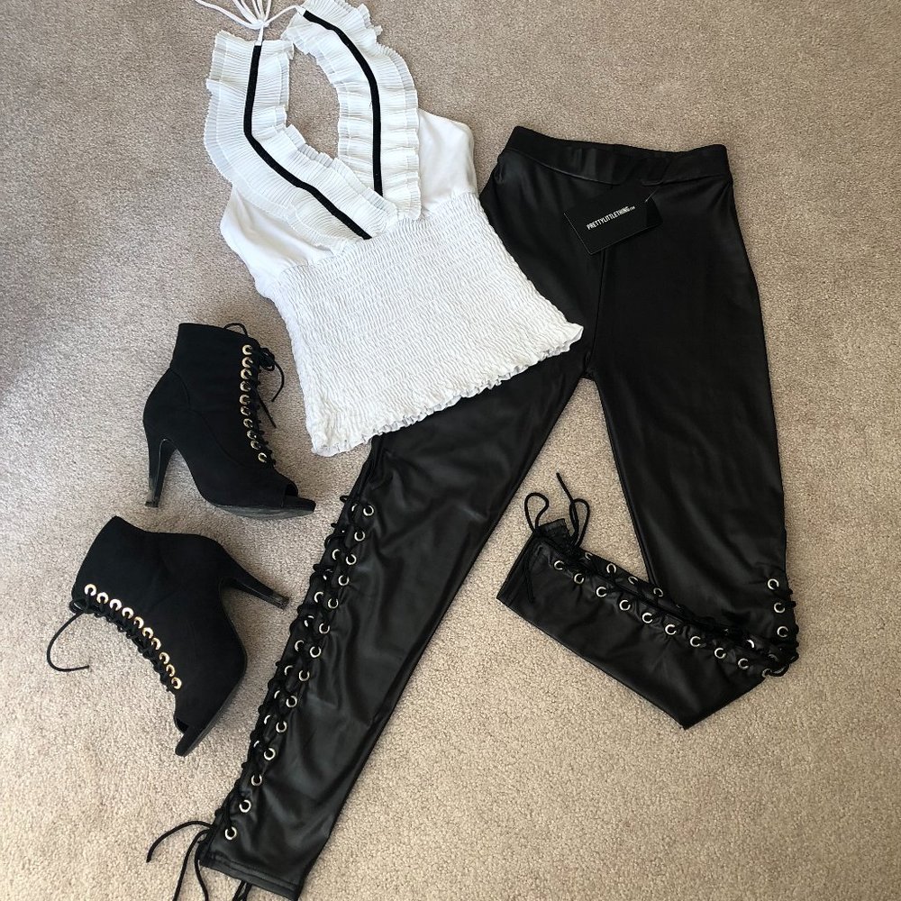 PLT black faux leather lace up legging size s/m